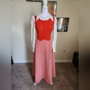 70s Homemade Orange Prairie Dress